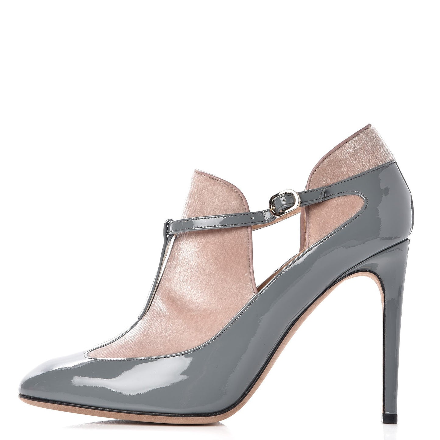 Patent Velvet T Bar Pumps 39 Grey Pink