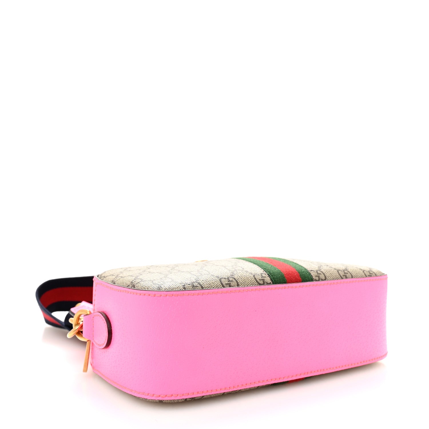 Gucci GG Supreme Monogram Textured Dollar Calfskin Web Ophidia Small Crossbody Bag Beige Ebony Fuchsia 4 of 10
