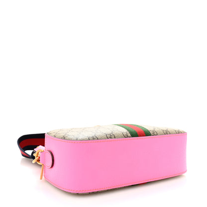Gucci GG Supreme Monogram Textured Dollar Calfskin Web Ophidia Small Crossbody Bag Beige Ebony Fuchsia 4 of 10