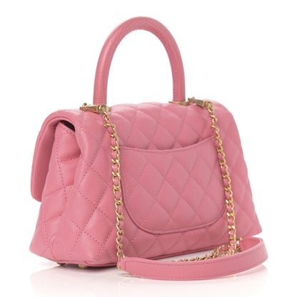 Chanel Caviar Lizard Embossed Quilted Mini Coco Handle Flap Pink 3 of 11