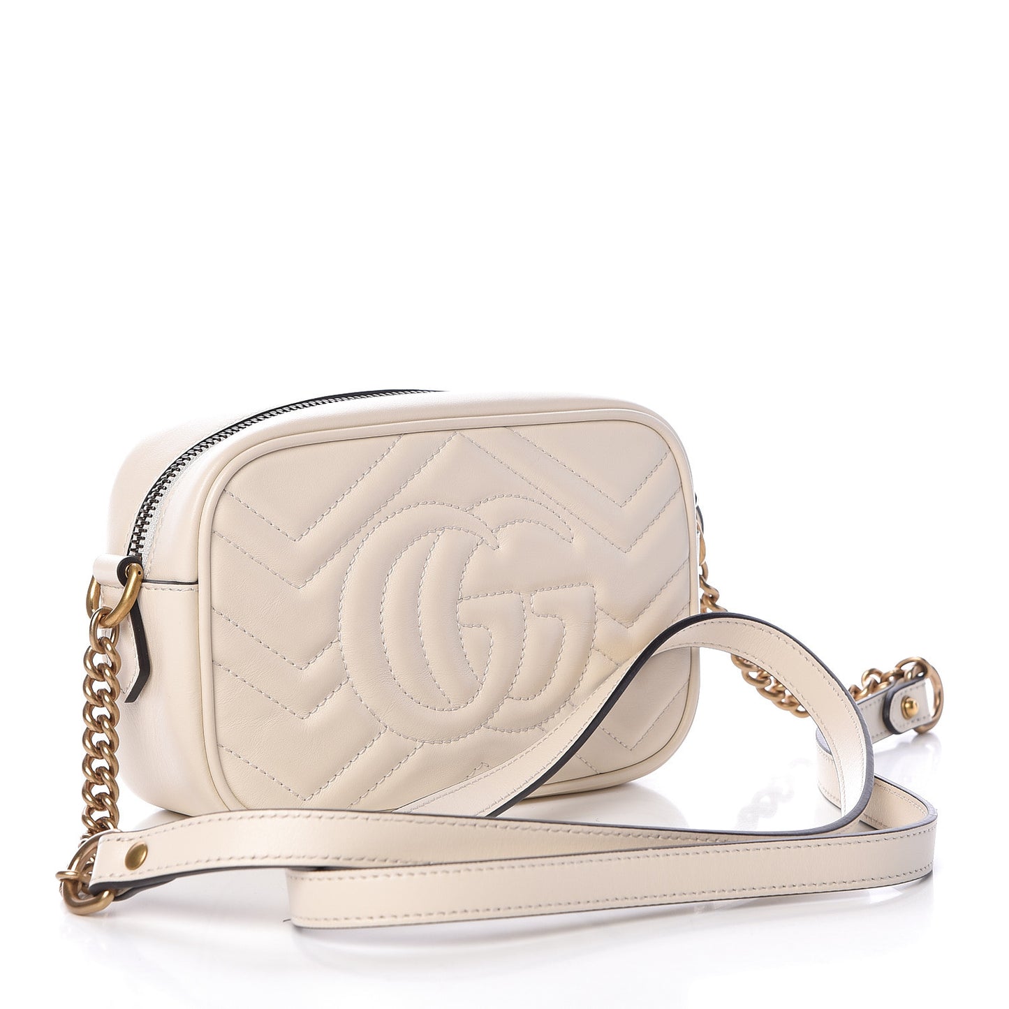 Calfskin Matelasse Mini GG Marmont Chain Shoulder Bag White