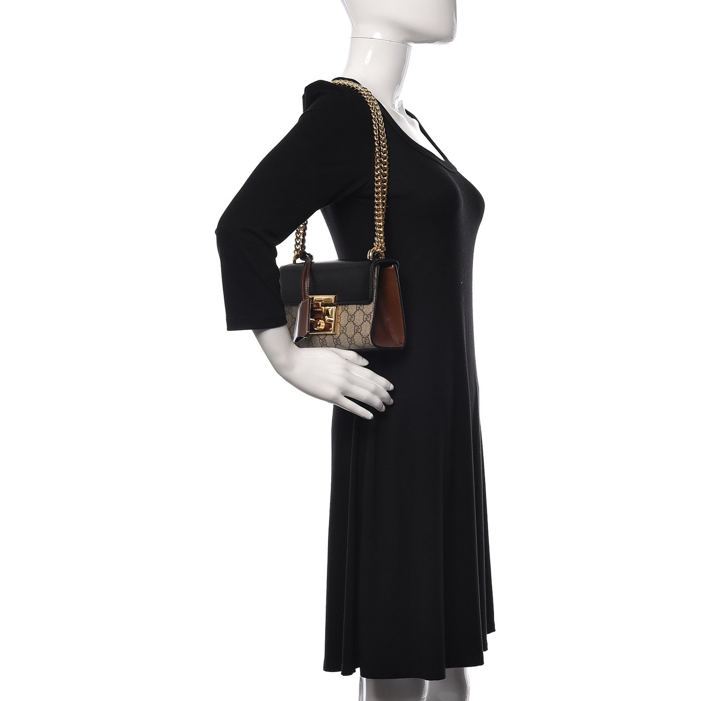 GG Supreme Monogram Calfskin Small Padlock Shoulder Bag Beige Black Cuir