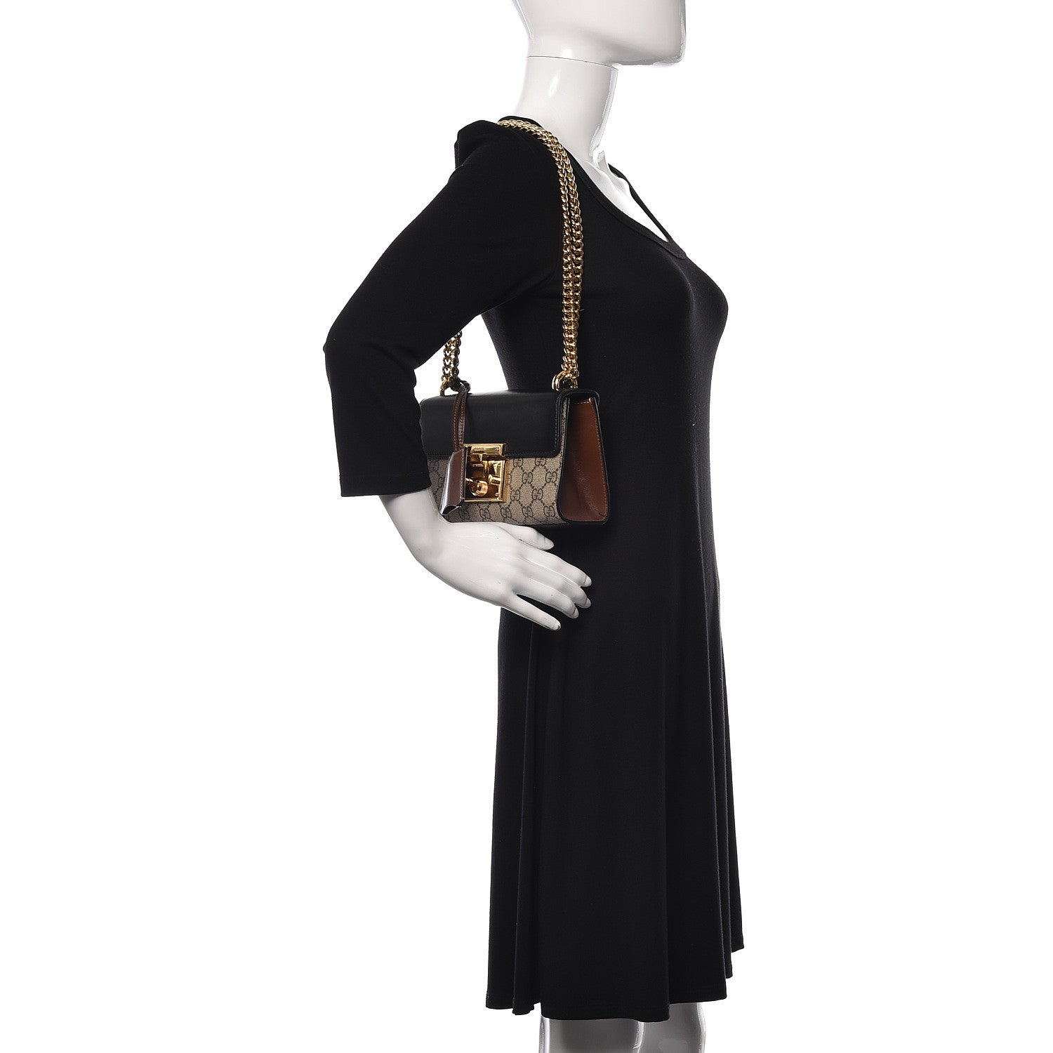 Gucci GG Supreme Monogram Calfskin Small Padlock Shoulder Bag Beige Black Cuir 2 of 15