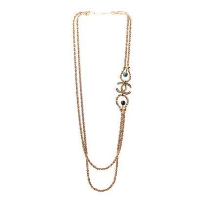 Chanel Gripoix Poured Glass Braided CC Long Necklace Gold Green Blue 3 of 5