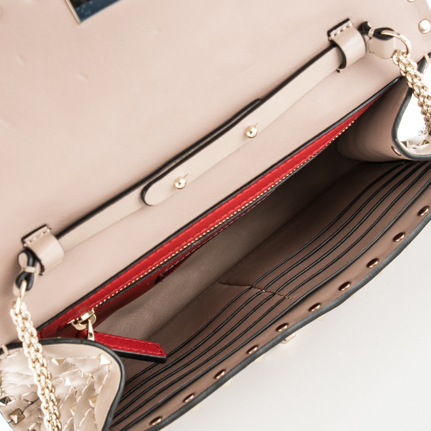 Valentino Garavani Nappa Rockstud Spike Wallet on Chain Poudre 5 of 6