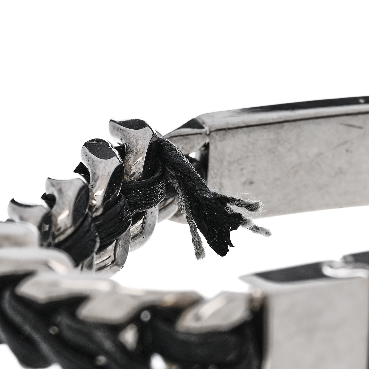 Saint Laurent Metal Leather Curb Chain Bracelet Oxidized Silver Black 5 of 6
