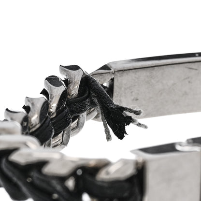 Saint Laurent Metal Leather Curb Chain Bracelet Oxidized Silver Black 5 of 6
