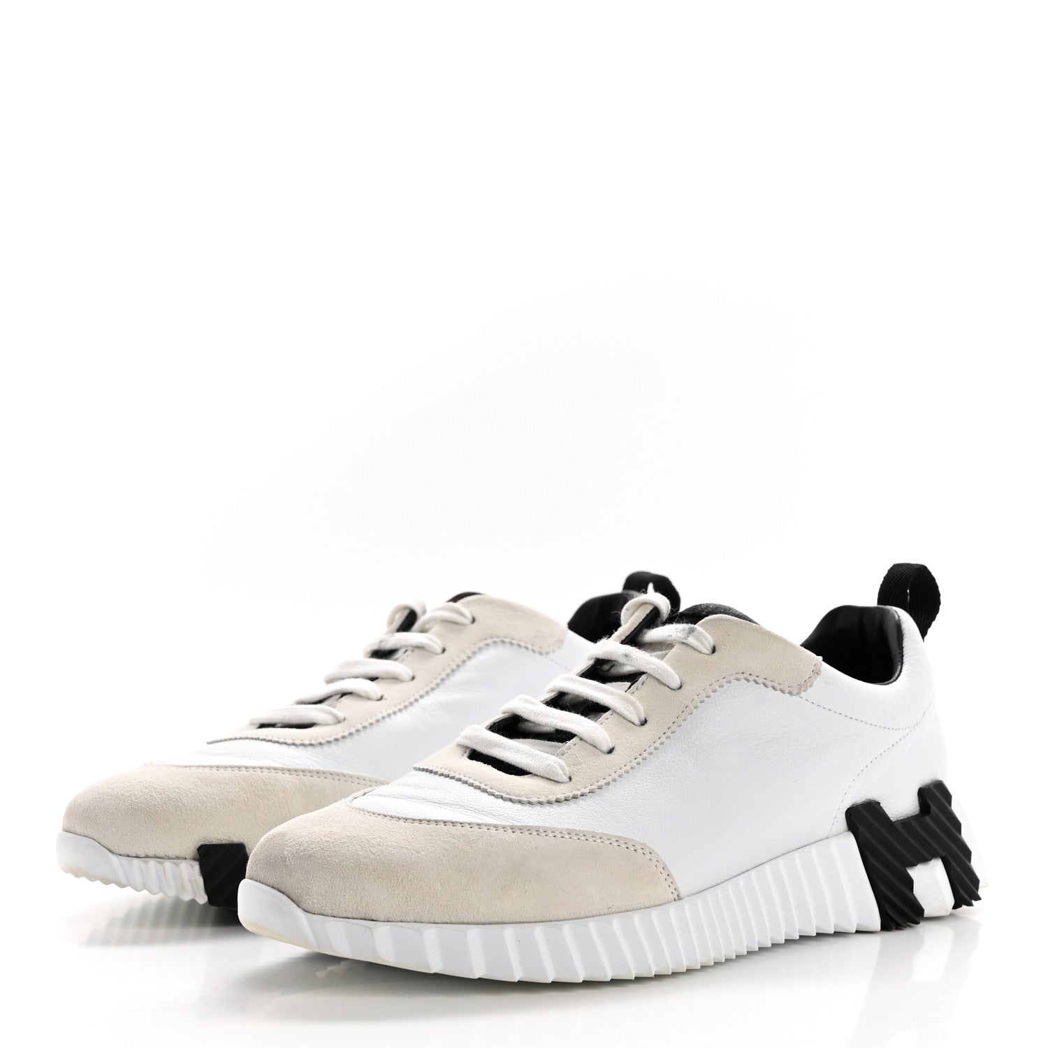 Hermes Sport Goatskin Suede Goatskin Womens Bouncing Sneakers 39 White Black 3 of 9