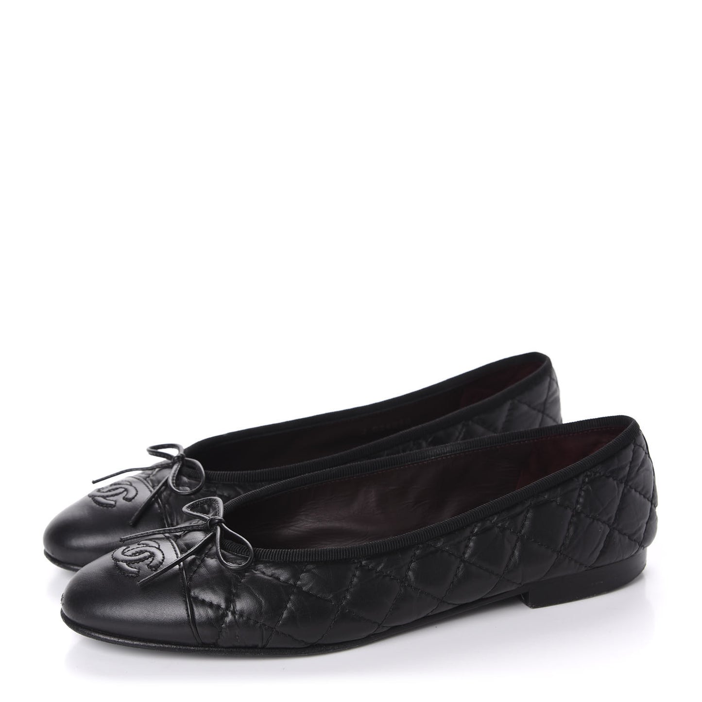 Aged Calfskin Quilted CC Cap Toe Ballerina Flats 39 Black