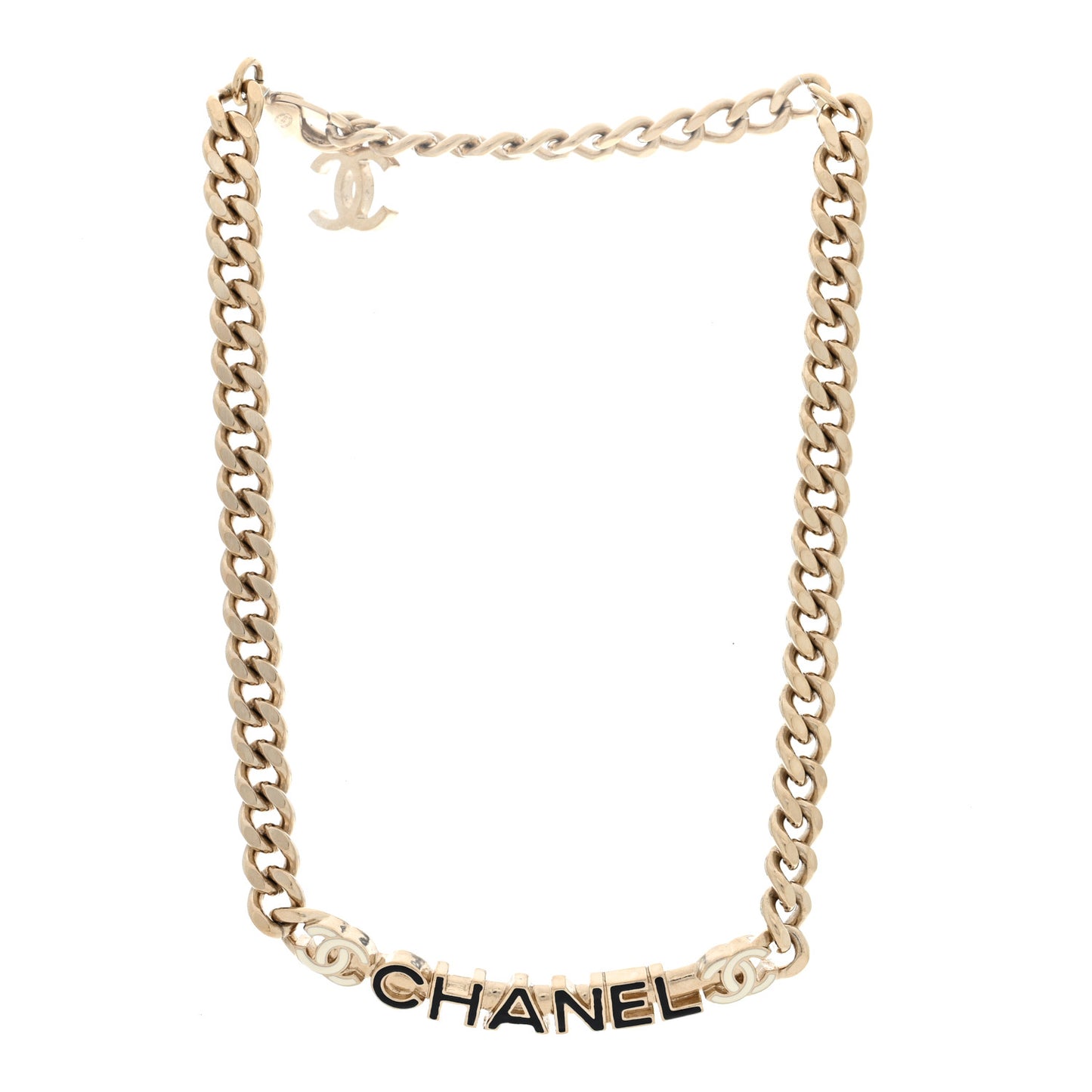 Enamel Metal Logo Choker Necklace Gold Black White
