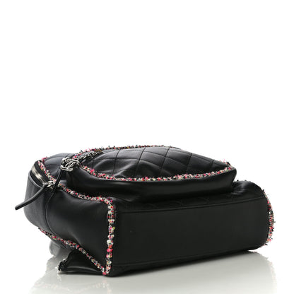 Chanel Lambskin Tweed Quilted Elegant Trim Backpack Black 3 of 9