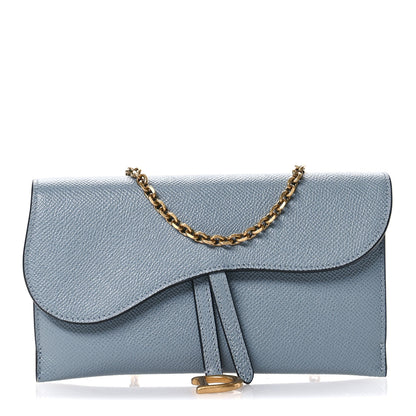 Christian Dior Grained Calfskin Saddle Chain Pouch Cloud Blue 1 of 12