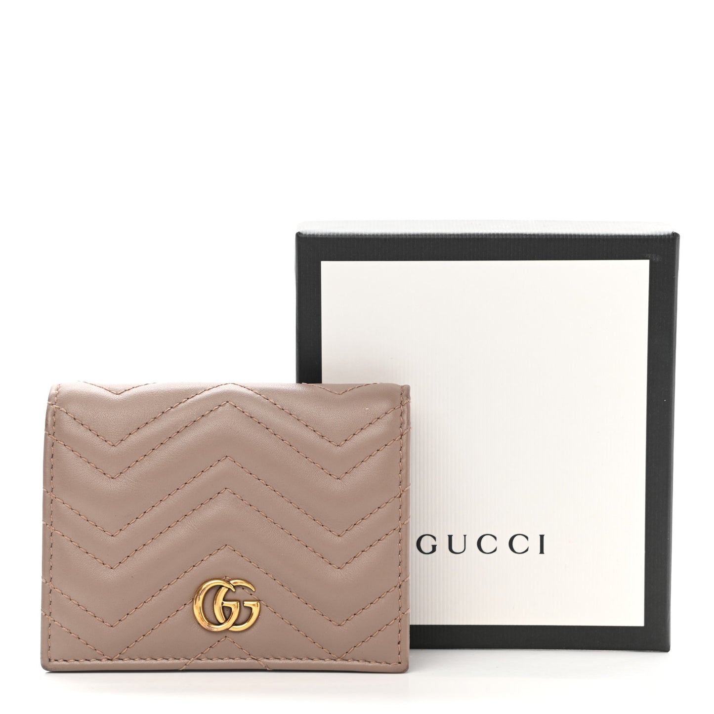 Calfskin Matelasse GG Marmont Card Case Wallet Porcelain Rose