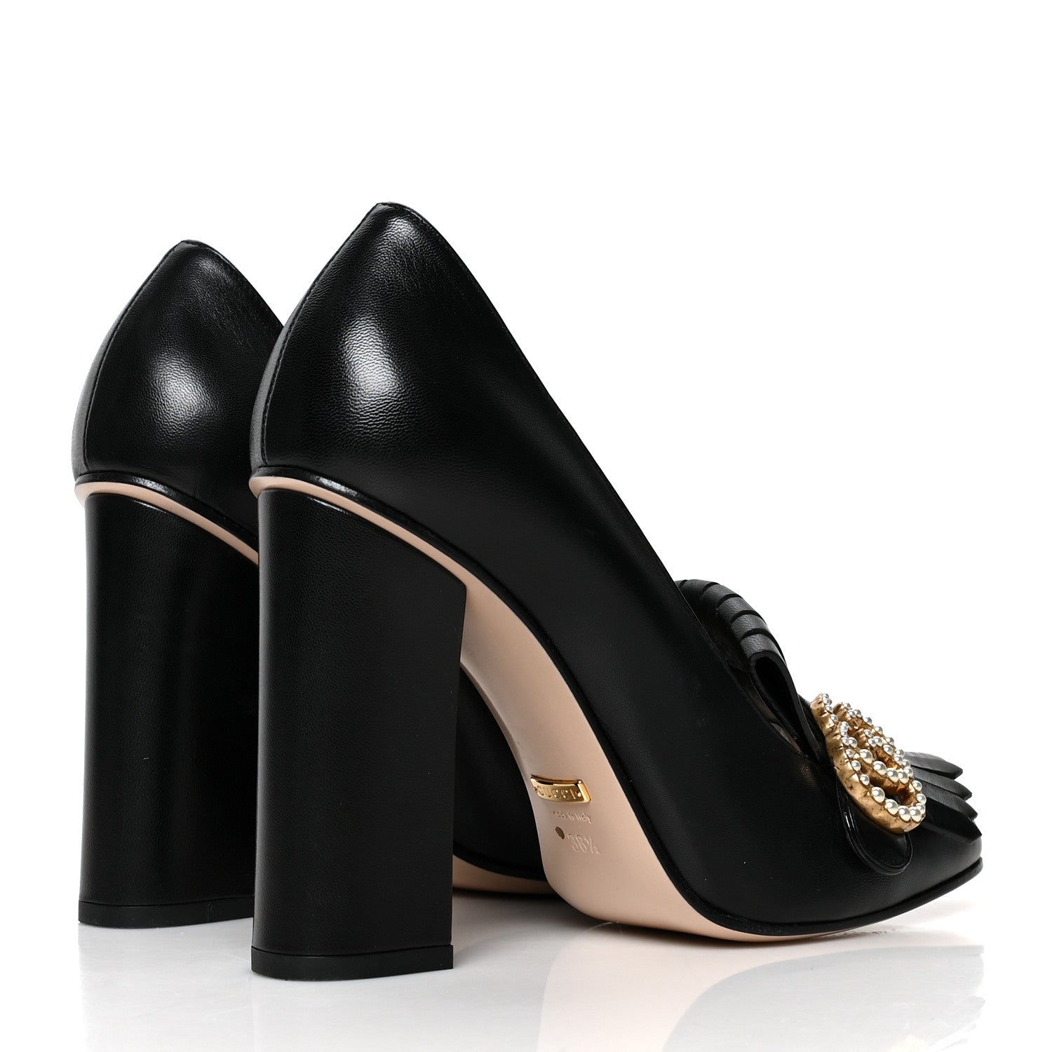 Gucci Malaga Kid Pearly GG Marmont Fringe 105mm Loafer Pumps 38.5 Black 4 of 9