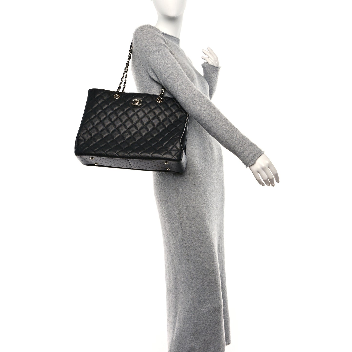 Caviar Quilted Large Shopping Tote Black