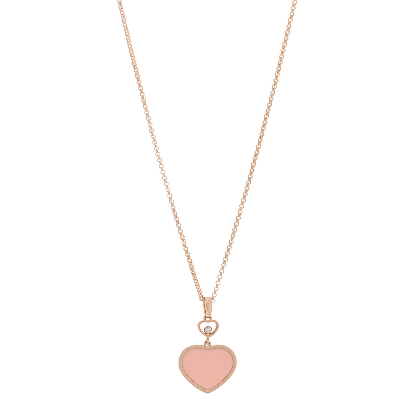 18K Rose Gold Diamond Pink Stone Happy Hearts Pendant Necklace