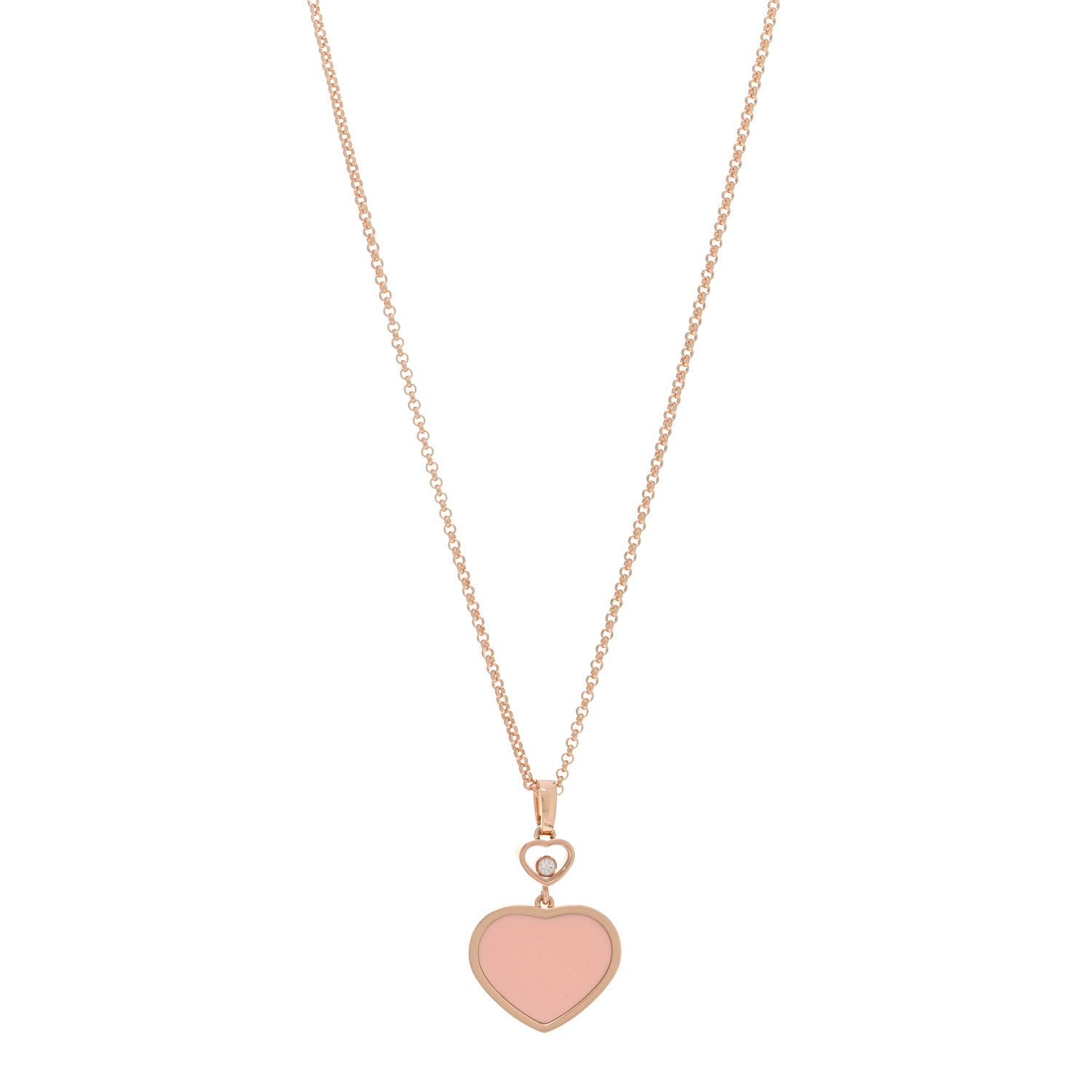 Chopard 18K Rose Gold Diamond Pink Stone Happy Hearts Pendant Necklace 1 of 4