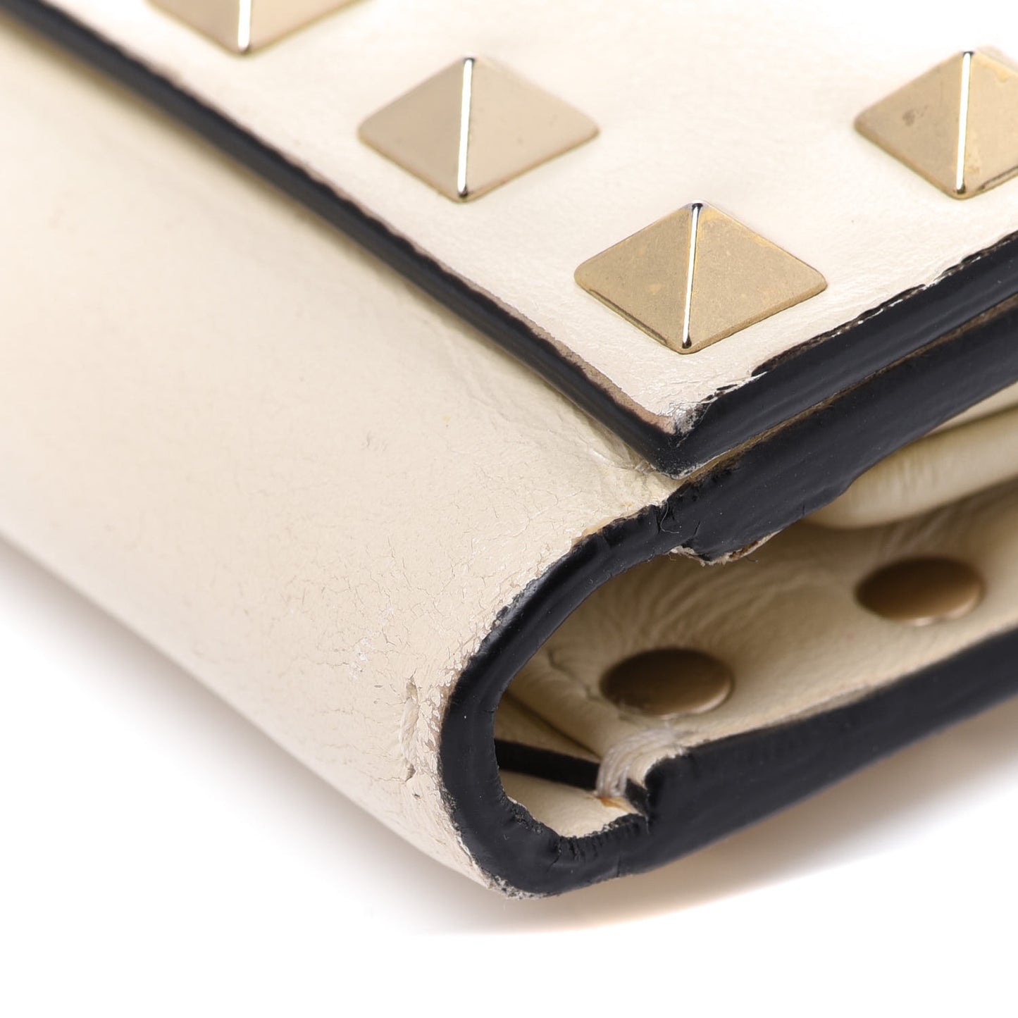 Calfskin Tri-Fold Rockstud Wallet Light Ivory
