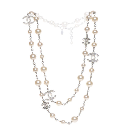 Chanel Crystal Pearl CC Long Necklace Silver 3 of 6