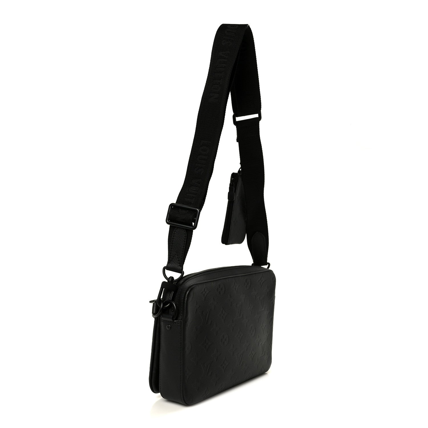 Louis Vuitton Calfskin Monogram Shadow Trio Messenger Black 3 of 10
