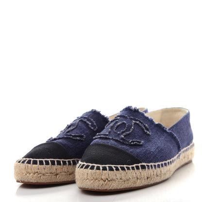 Chanel Denim Toile CC Espadrilles 38 Navy Black 3 of 11
