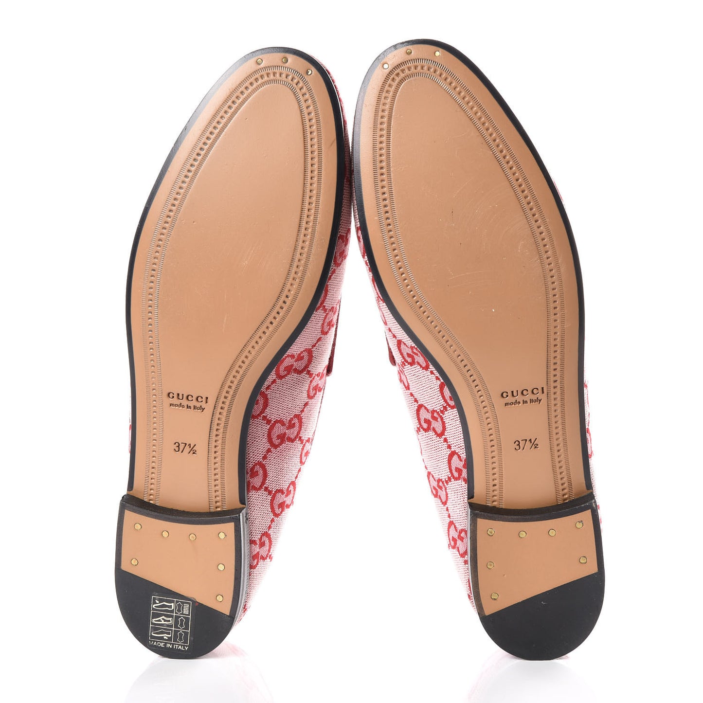 Canvas GG Monogram Horsebit Womens Jordaan Loafers 37.5 Gardenia Hibiscus Red