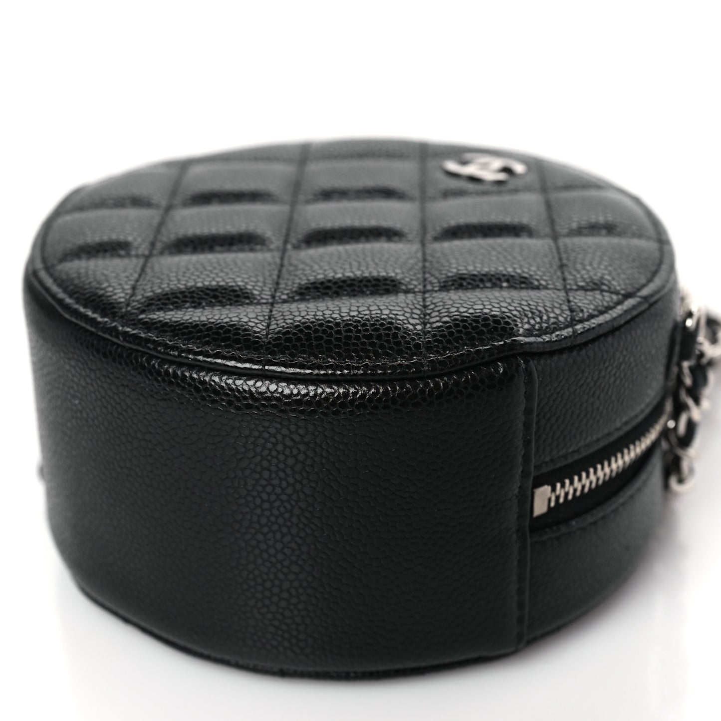 Caviar Quilted Round Clutch With Chain Black