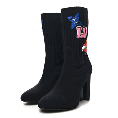 Louis Vuitton Stretch Fabric LV Black Heart Sock Ankle Boots 37.5 Black 3 of 8