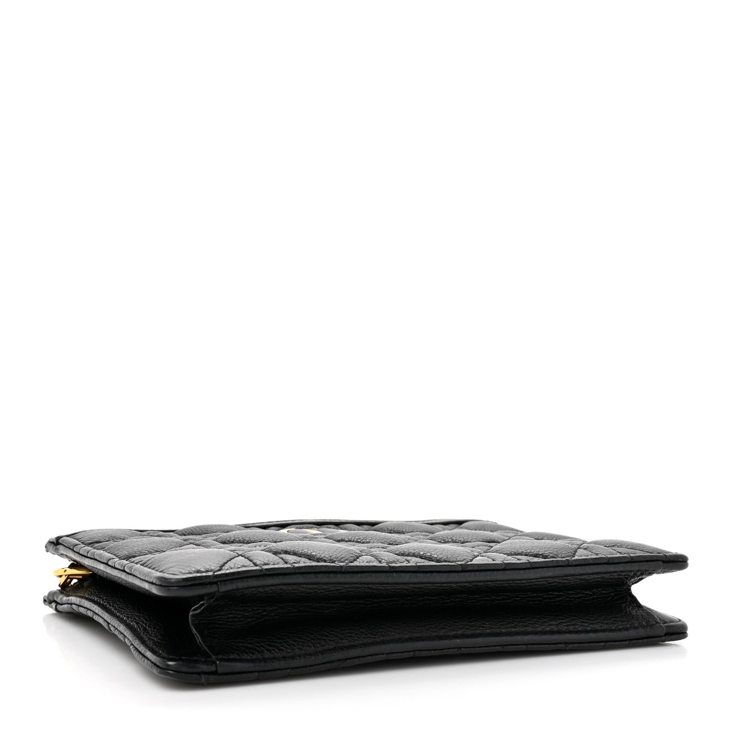 Calfskin Cannage Caro Zipped Pouch With Chain Black