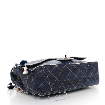 Chanel Denim Quilted Jumbo Pompom Flap Dark Blue 4 of 10