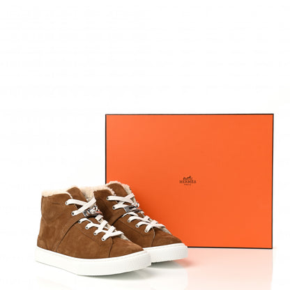 Hermes Suede Goatskin Woolskin Daydream Sneakers 38 Brun Fume Ecru 8 of 8
