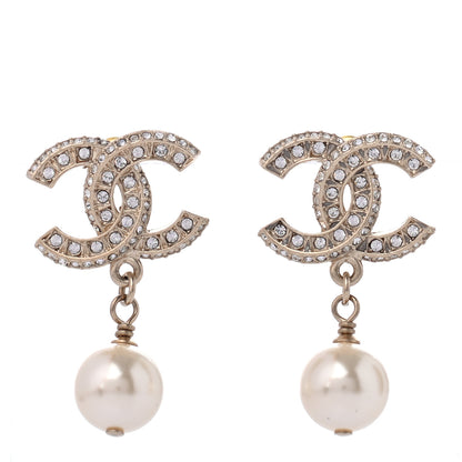 Chanel Crystal Pearl CC Drop Earrings Gold 1 of 4