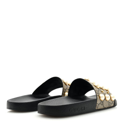 Gucci GG Supreme Monogram Pearls Slide Sandals 36 Beige 4 of 8