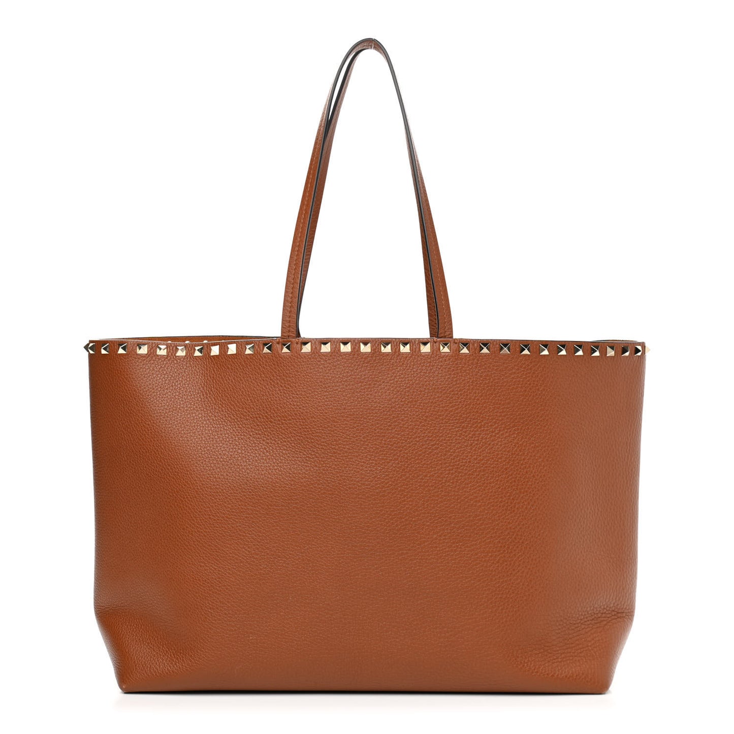 Grained Calfskin Rockstud Shoulder Tote Tan