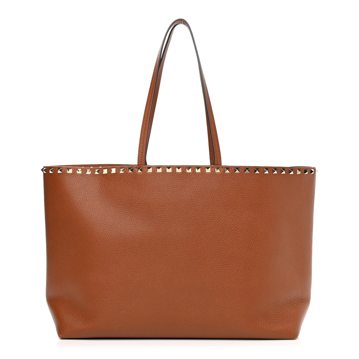 Valentino Garavani Grained Calfskin Rockstud Shoulder Tote Tan 1 of 10