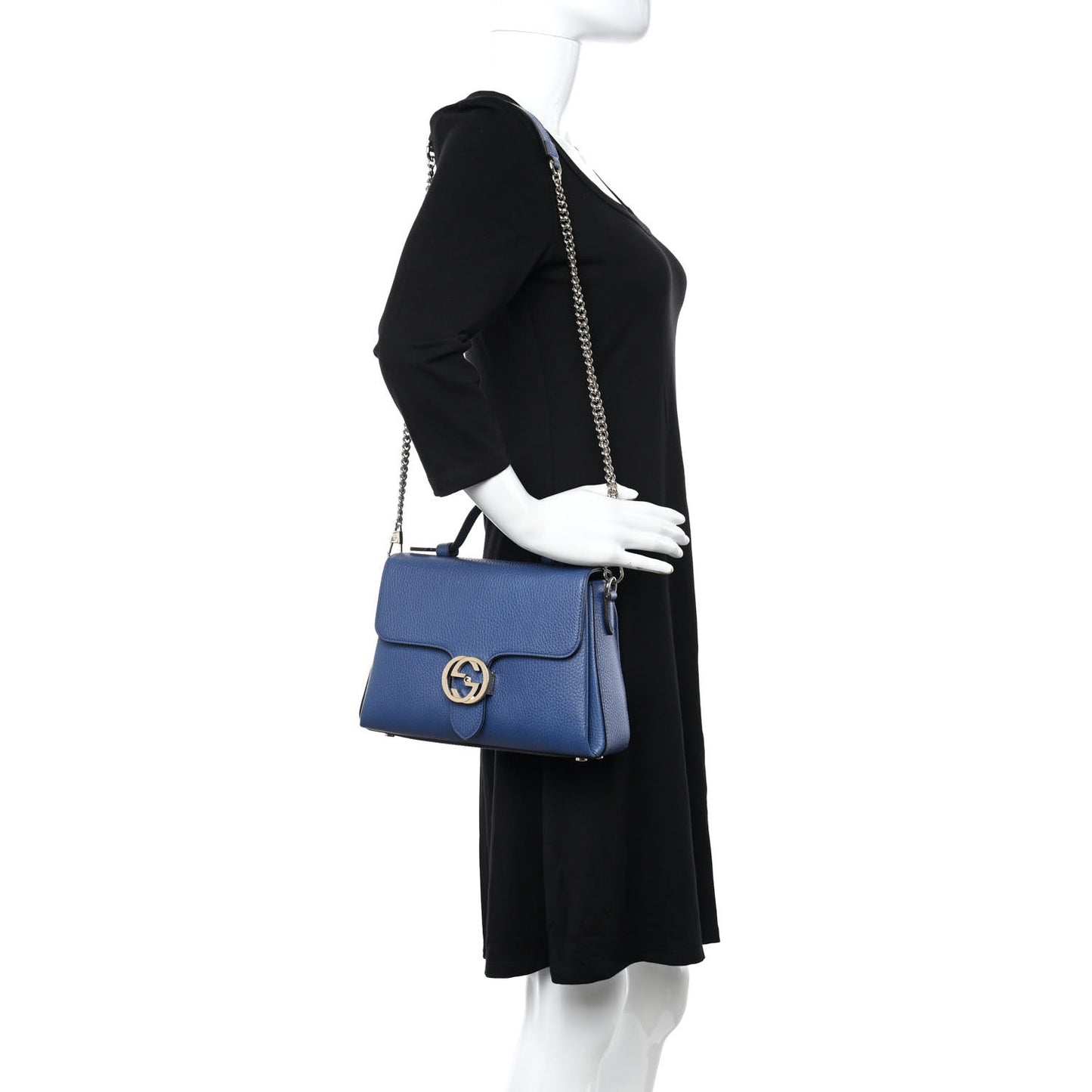 Dollar Calfskin Interlocking G Top Handle Shoulder Bag Caspian
