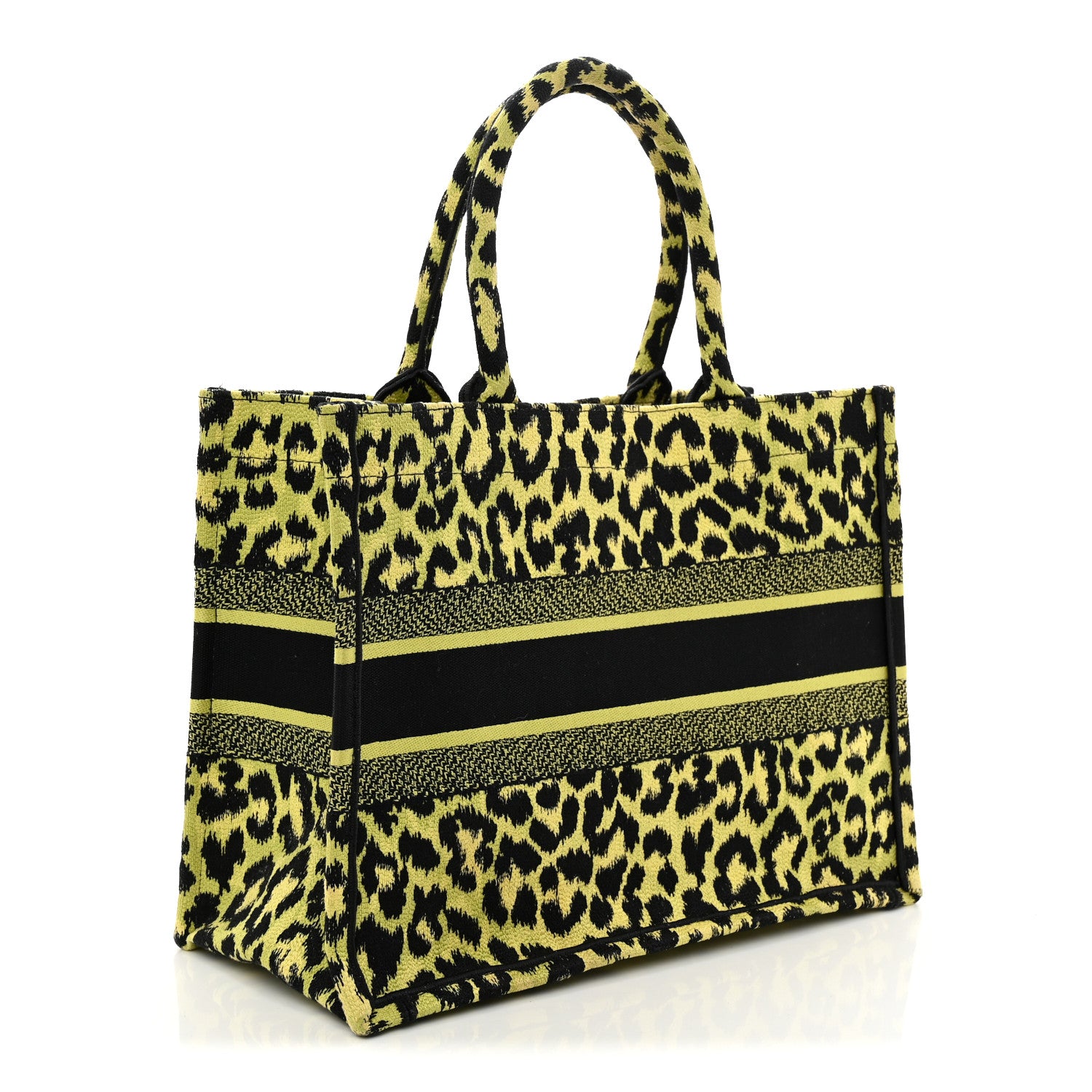 Christian Dior Canvas Mizza Embroidered Medium Leopard Book Tote Lime Pop 3 of 14