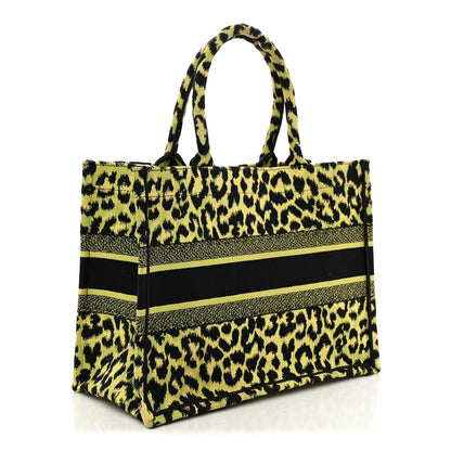 Christian Dior Canvas Mizza Embroidered Medium Leopard Book Tote Lime Pop 3 of 14