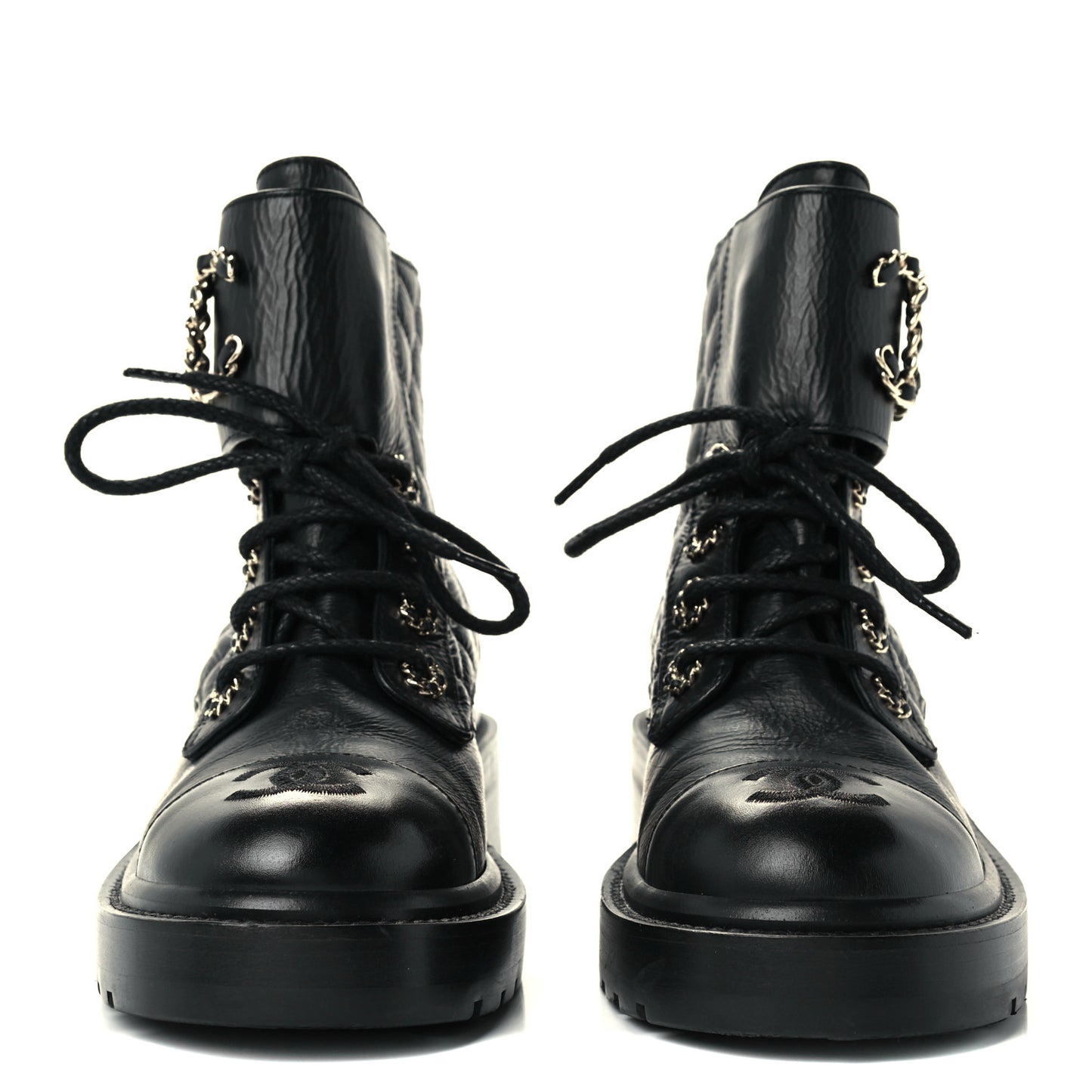 Lambskin Calfskin Quilted Lace Up Combat Boots 35.5 Black