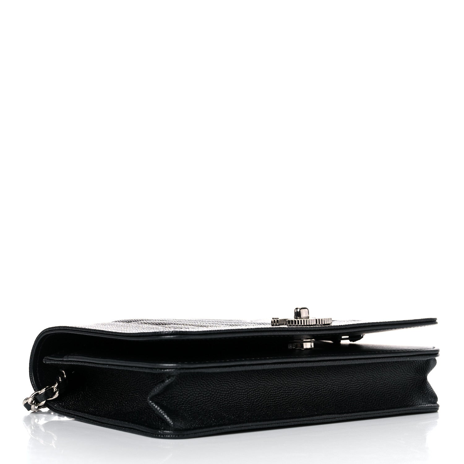 Chanel Metallic Caviar Chevron Quilted Vintage Mademoiselle Wallet On Chain WOC Charcoal 4 of 12