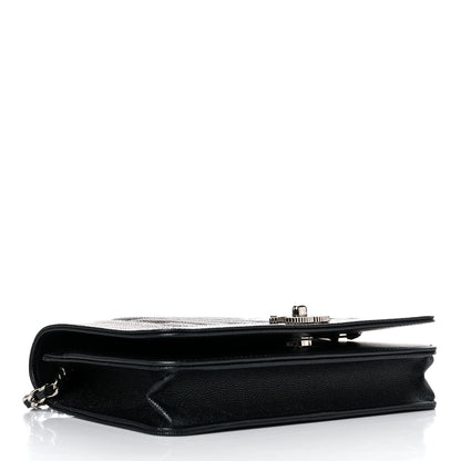 Chanel Metallic Caviar Chevron Quilted Vintage Mademoiselle Wallet On Chain WOC Charcoal 4 of 12