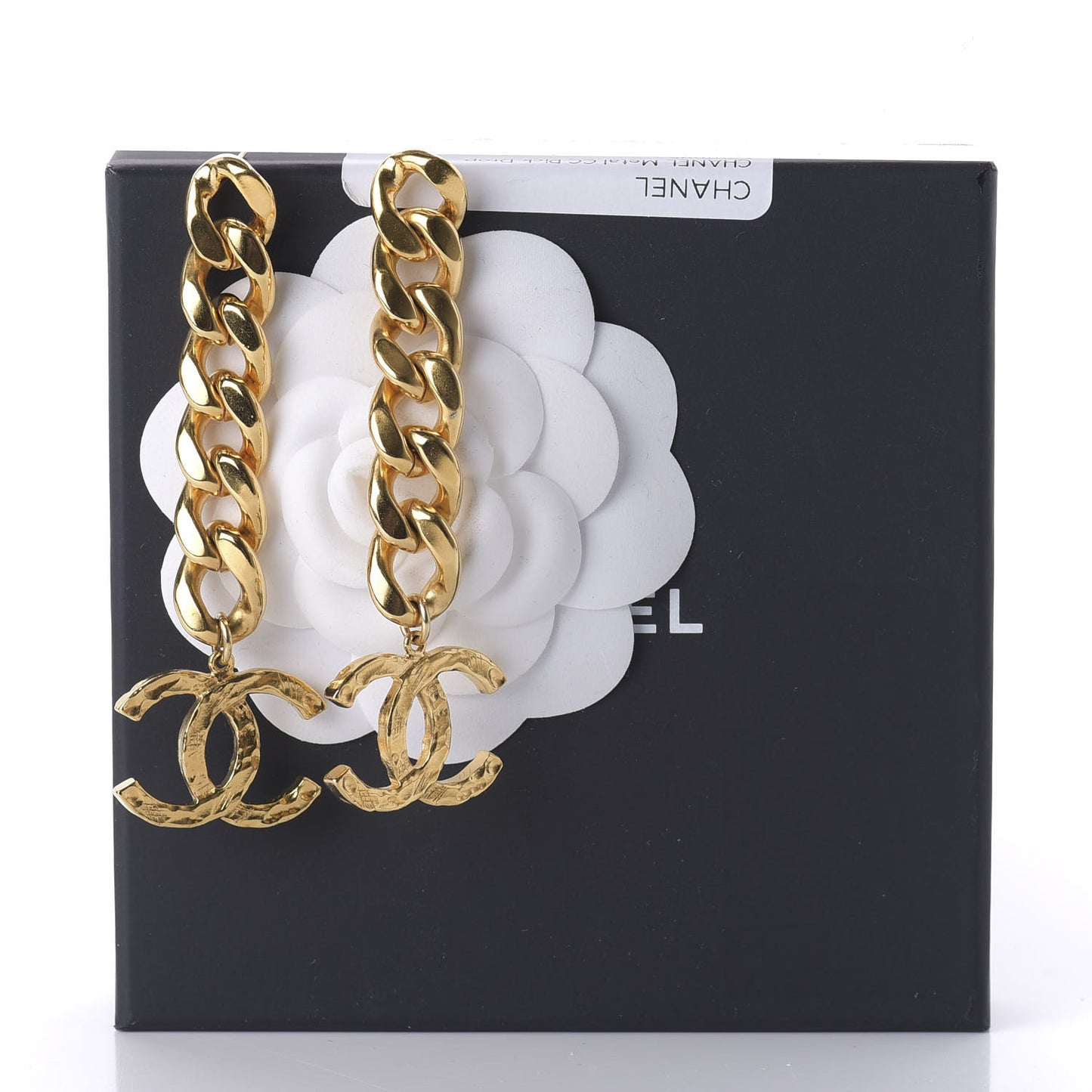 Metal CC Pick Drop Earrings Gold