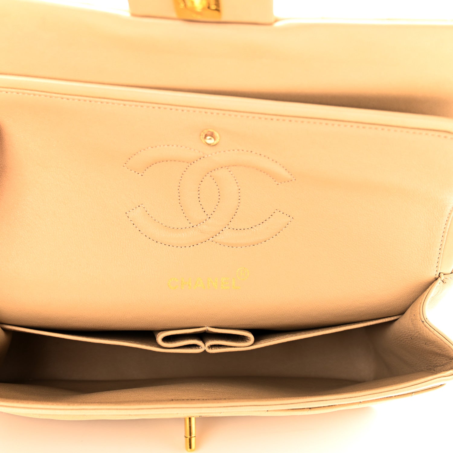 Chanel Lambskin Chevron Quilted Medium Double Flap Beige 5 of 11