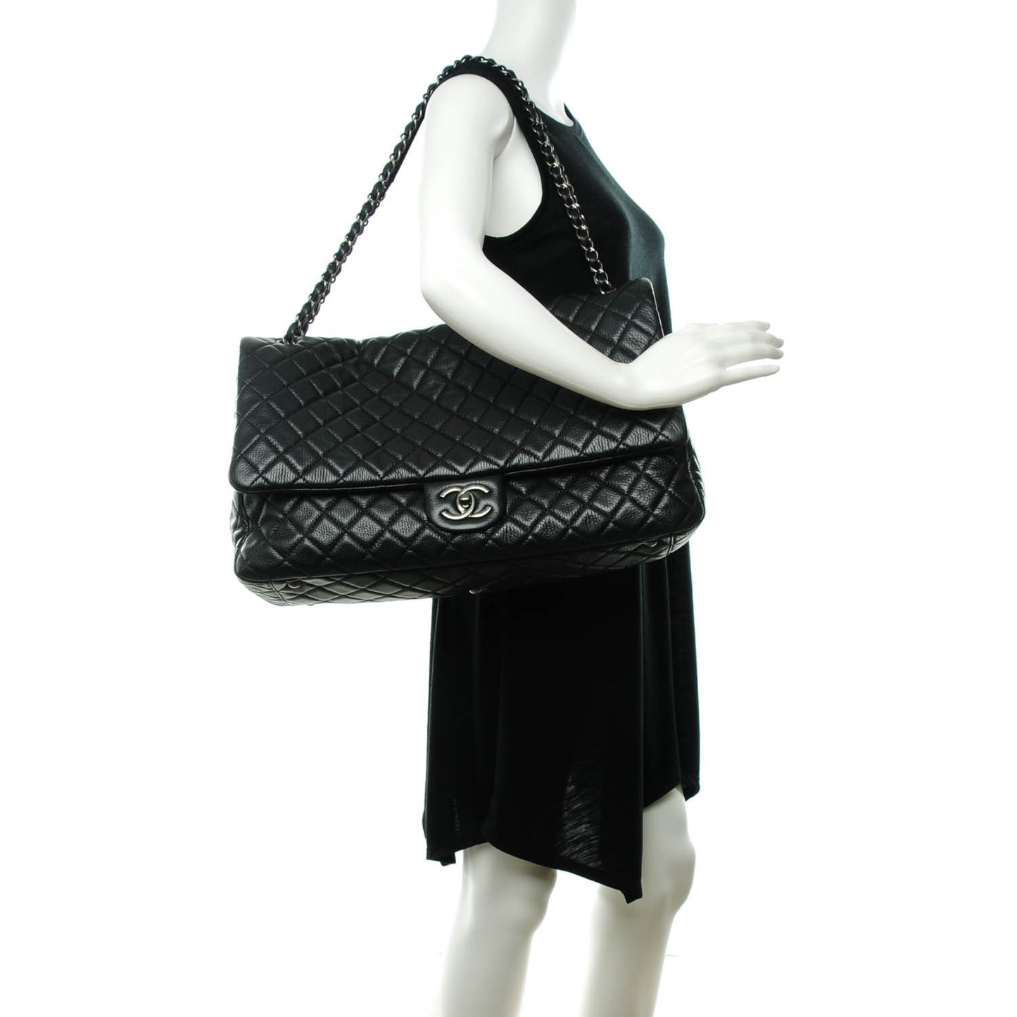 Calfskin XXL Travel Flap Bag Black