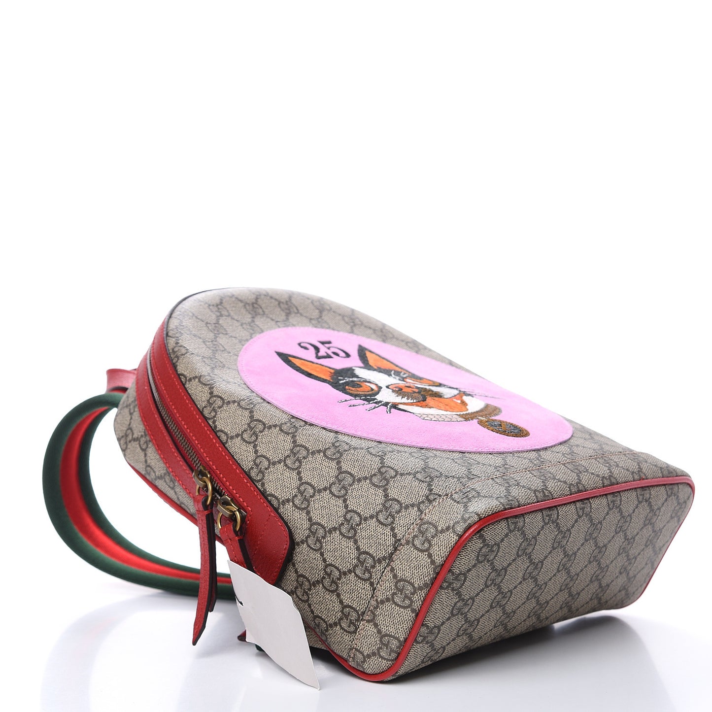 GG Supreme Monogram Web Bosco Patch Dome Backpack Beige Malva Hibiscus Red