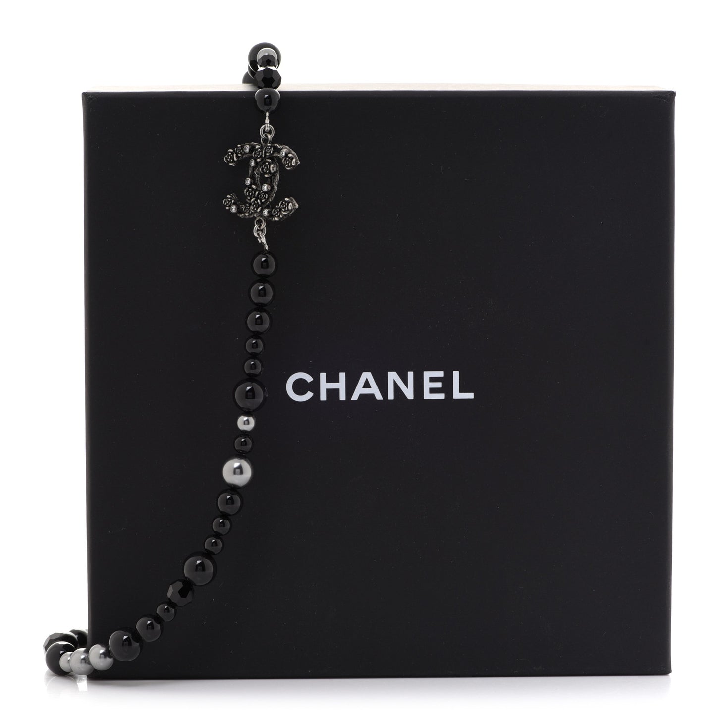 Pearl Crystal CC Camellia Necklace Ruthenium Black