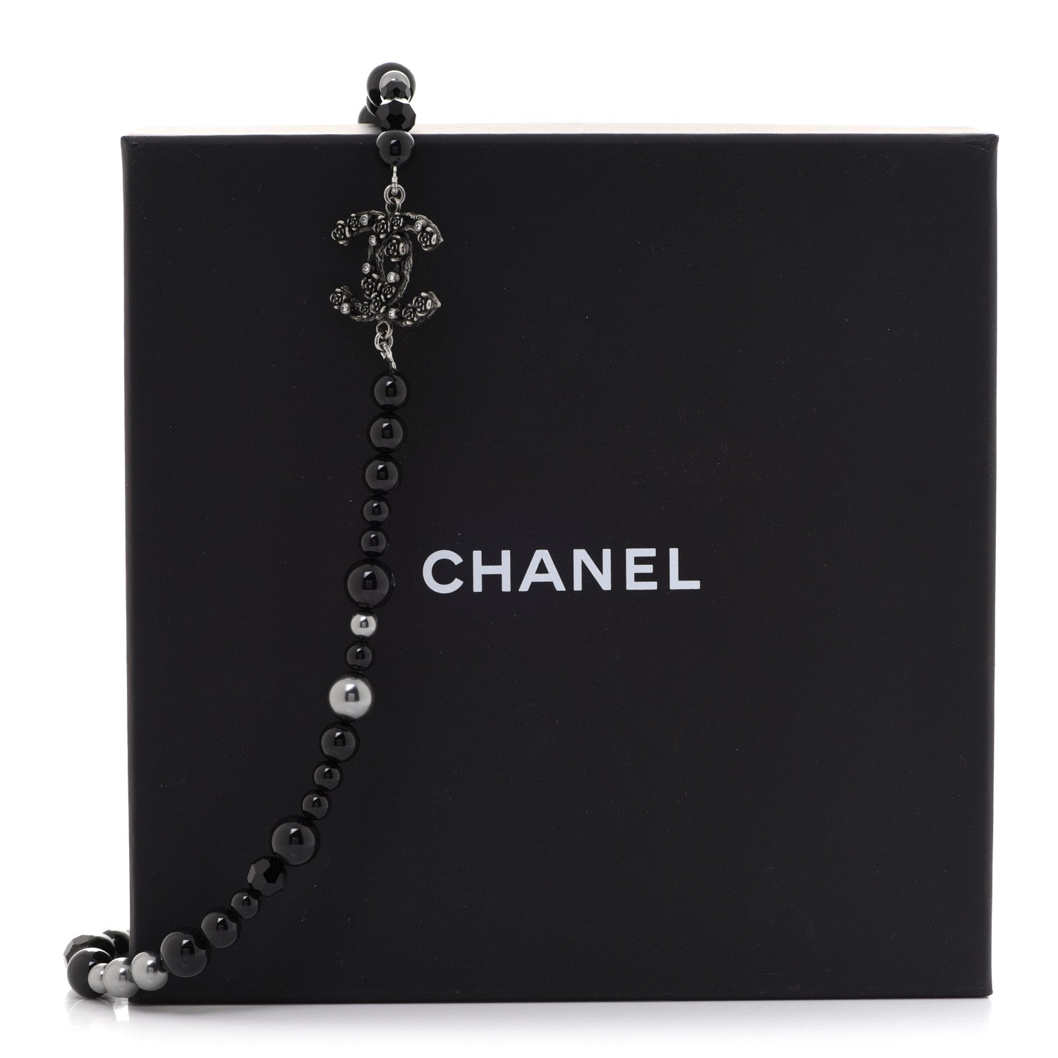Chanel Pearl Crystal CC Camellia Necklace Ruthenium Black 6 of 6