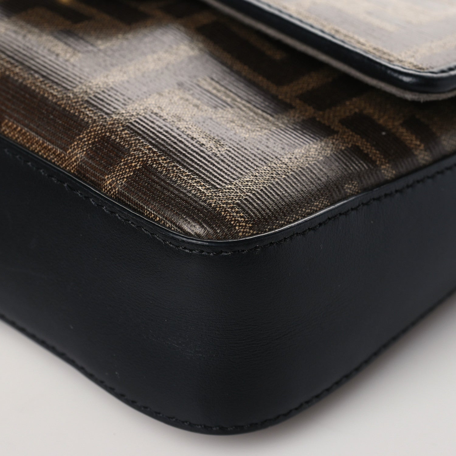 Fendi Glazed Fabric Vitello Century FF 1974 Stamp Patch Mini Double F Crossbody Bag Mogano Panna Black 9 of 9