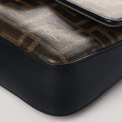 Fendi Glazed Fabric Vitello Century FF 1974 Stamp Patch Mini Double F Crossbody Bag Mogano Panna Black 9 of 9