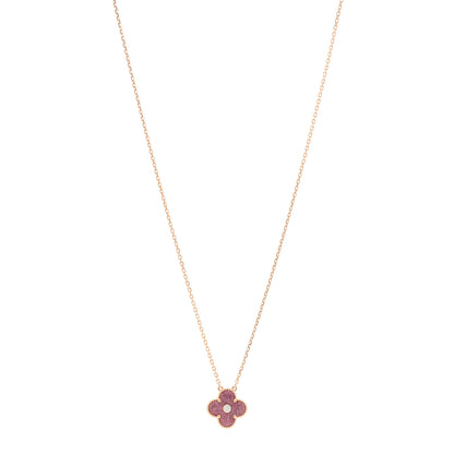 Van Cleef & Arpels 18K Rose Gold Diamond Rhodonite Vintage Alhambra Pendant Necklace 1 of 6
